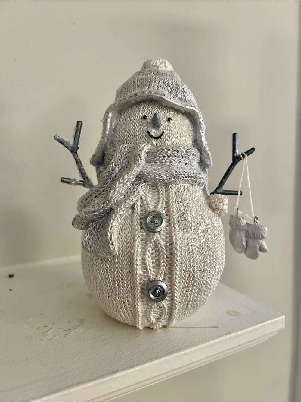 7” Knit Sweater Snowman Holiday Figurine with Winter Scarf and Mittens